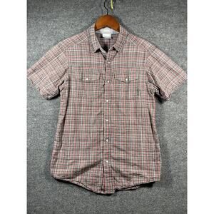 Columbia Pearl Snap Shirt Men's Small Short Sleeve Red/Blue Plaid Regular Fit